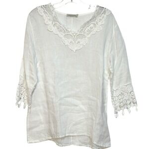 VANESSA ALEXANDRA Tunic Top White Linen Crochet Boho Resortwear Made in Italy  M